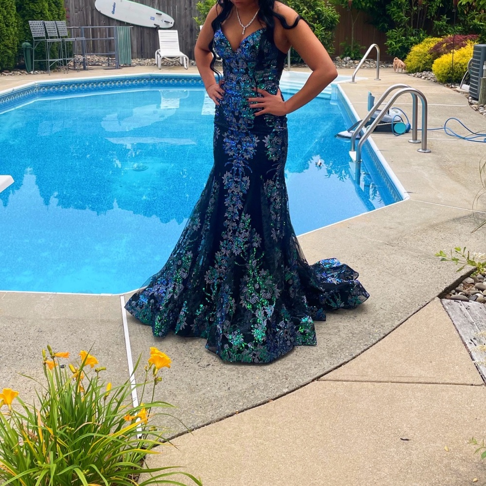 Blue/green/black Sequin Glitter Prom Dress